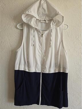 Chico's Vest Weekend White Navy Full Zip w/Pockets Size 2, Women's XL Hoodie